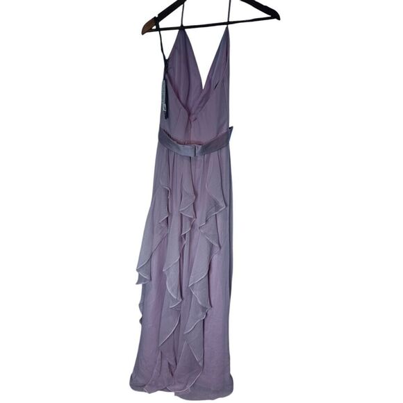 NEW Vera Wang Chiffon Halter Ruffle Dress Maxi Long Bridesmaid blush Size 0 - Picture 5 of 7